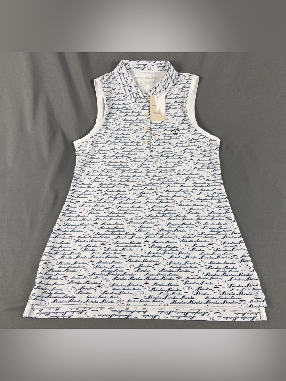 Peter Millar Womens Golf Shirt Polo Chest Logo SLVLS Printed Small White